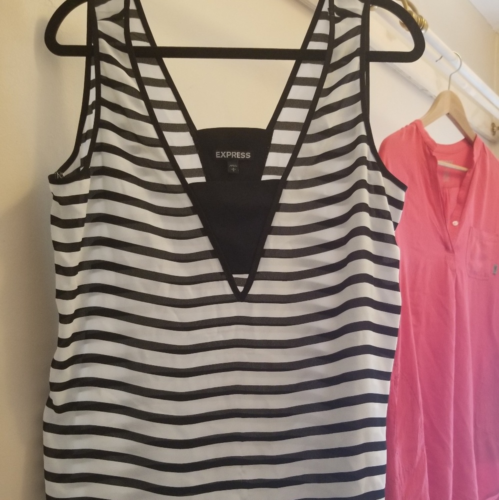 Black and white striped dress tank